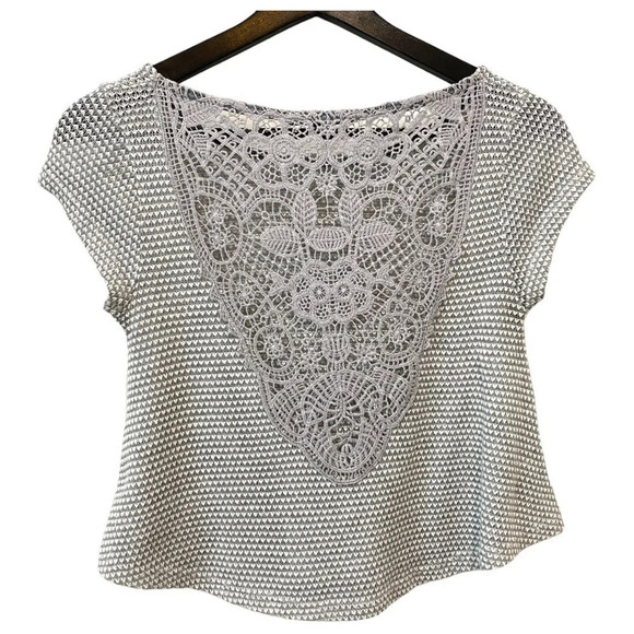 Rolla Coster Tops - Rolla Coaster Y2K Light Grey Lace Knit Crop Top Size S